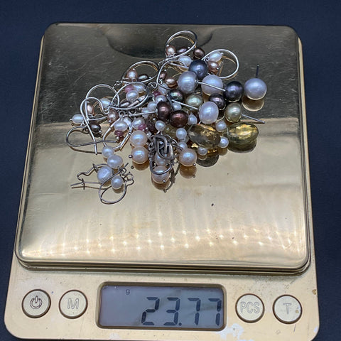 Sterling Silver 925 Pearl Gemstone Earring Lot of 10 Pairs Studs Dangles