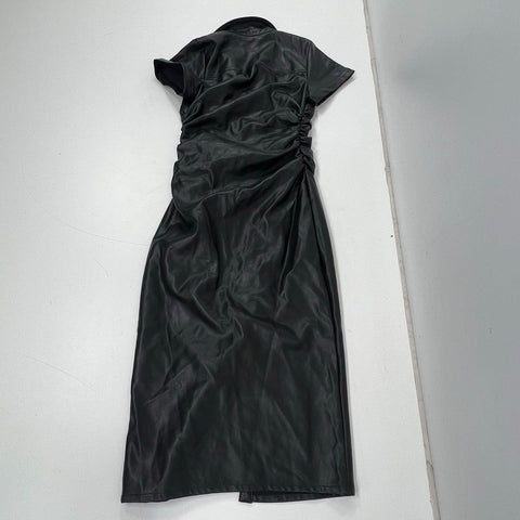 Pilcro Faux Leather Ruched Snap Front Shirtdress Black Sz M