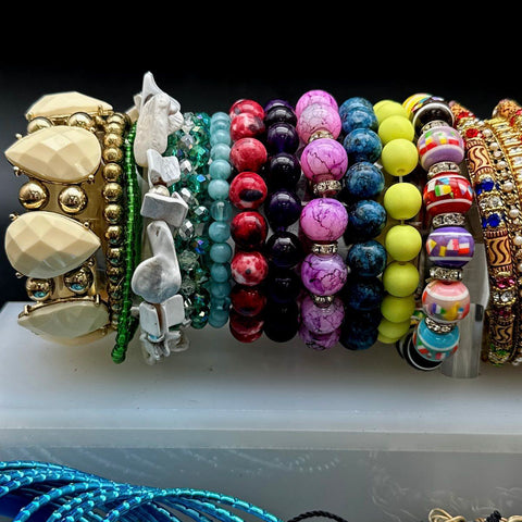 Vintage to Modern Costume Jewelry Lot 45+ Bracelets Bangles Beaded Boho Charms