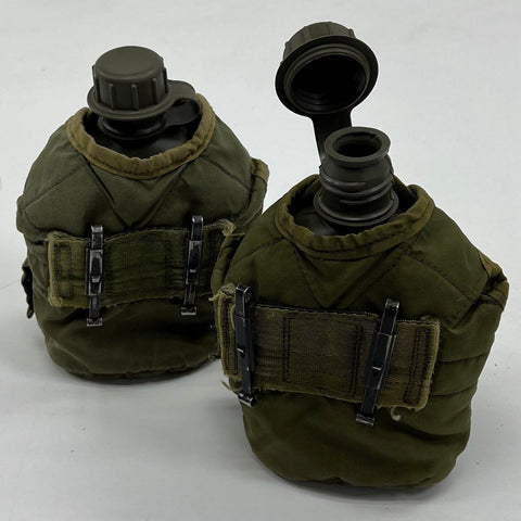 Lot of 2 Vintage USGI Military Canteens w/ OD Green Insulated Covers ALICE