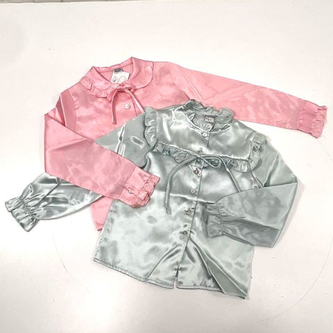 Vintage Saks Fifth Avenue Girls Pajama Top Blouse Lot 2 Ruffle Pink Blue Sz 10