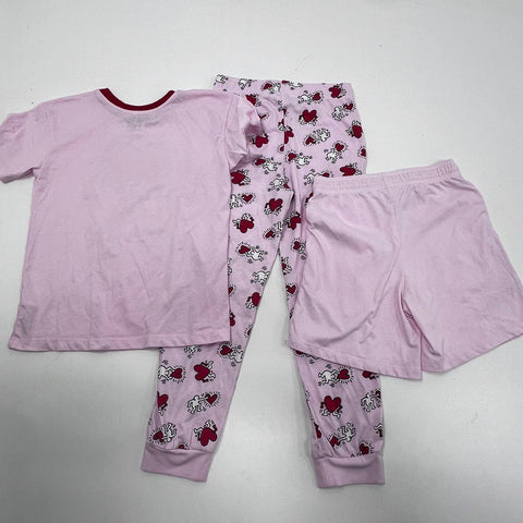 Keith Haring Kids PJ Set Pink Heart Motif T-Shirt Pants Shorts Sz M 10/12