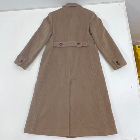 Vintage 80s Reflections Women's Tan Wool Double Breasted Maxi Overcoat Size 12