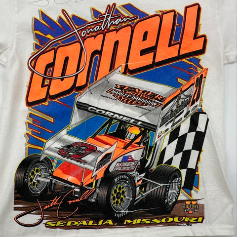 Lot of 2 Jonathan Cornell #28 Signed Racing T-Shirts Youth Sz L Sedalia MO