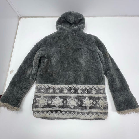 Vintage Y2K Seventh Avenue Gray Faux Fur Fair Isle Toggle Jacket Women's L