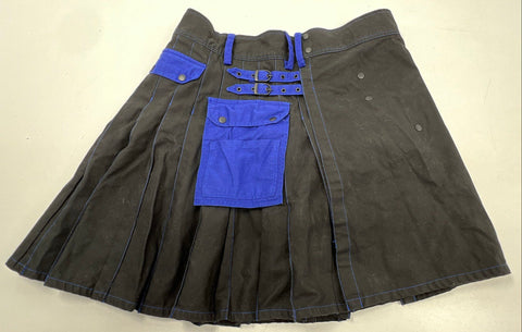 UTK Men's Black Blue Utility Kilt Cargo Pockets Contrast Stitch Sz 44