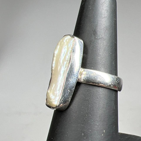 925 Sterling Silver Oblong Pearl Ring Size 5.5 3.82g