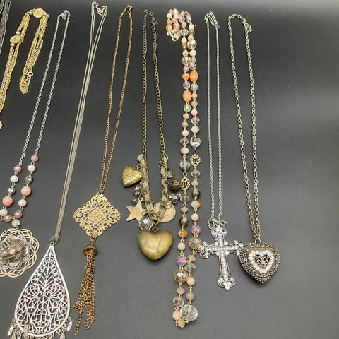 Vintage to Modern Costume Jewelry Lot of 11 Necklaces Pendants Cross Tassel