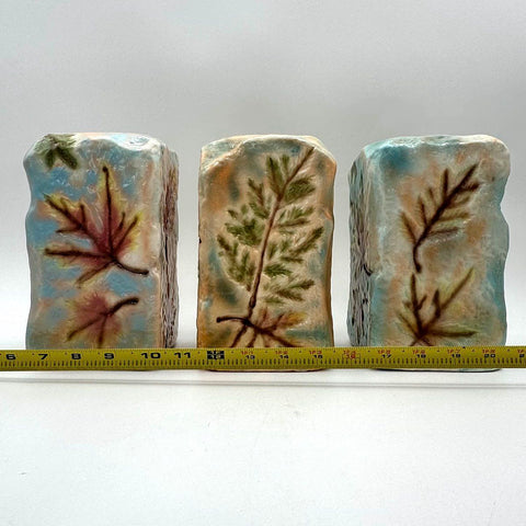 Studio Pottery Ceramic Vase Lot 3 Nature Leaf Motif Signed Vintage Art Pottery