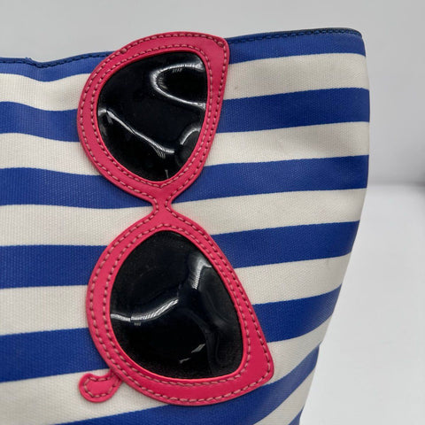 Kate Spade Blue White Striped Canvas Sunglasses Tote Bag Large Cooler Bottom