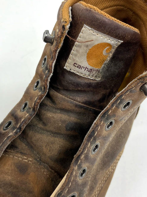Carhartt CMX4023 Moc Toe Wedge Brown Leather Work Boots Men's Size 10