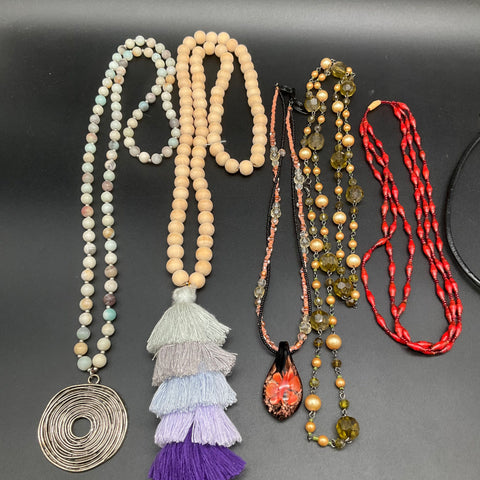Vintage to Modern Costume Jewelry Lot 10 Necklaces Pendants Beaded Tassel