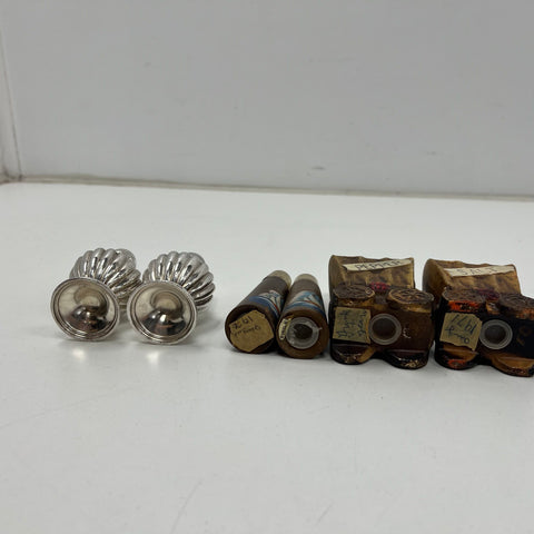 Vintage Salt & Pepper Shaker Lot Silver Plate Wood Ceramic 5 Sets NOS Boxed