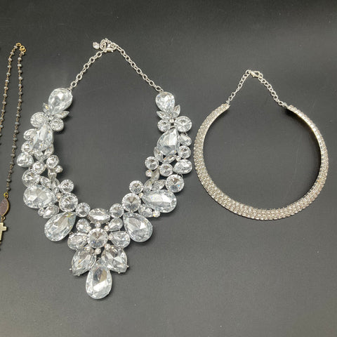 Fashion Jewelry Lot of 7 Necklaces Statement Crystal Rhinestone Bib Choker