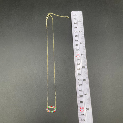 Kendra Scott Gold Tone Rainbow Multi-Color Crystal Jack Oval Pendant Necklace