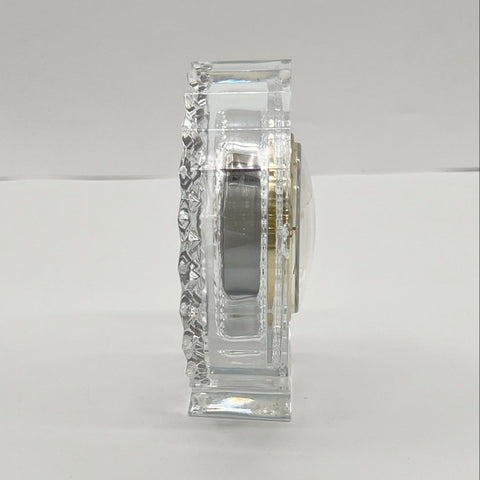 Vintage Crystal Quartz Desk Clock Roman Numeral Sunburst Cut Glass 5 Inch
