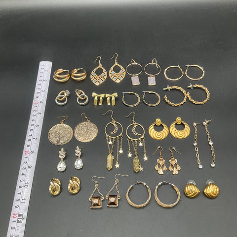 Costume Jewelry Lot 18 Pairs Gold & Silver Tone Earrings Celestial Hoop Dangle