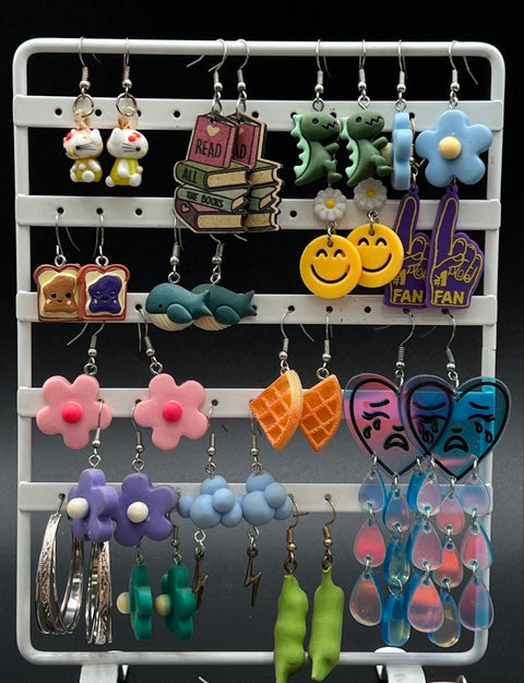 Novelty Whimsical Kitsch Earrings Jewelry Lot of 27 Pairs Dangle Stud Y2K
