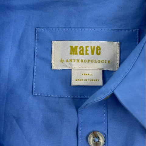 Maeve Anthropologie Women's Blue Long Sleeve Button Front Midi Shirtdress XS