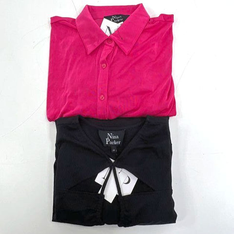 Lot of 2 Nina Parker Black Ribbed & Pink Collared Dresses NWT Sz 2X