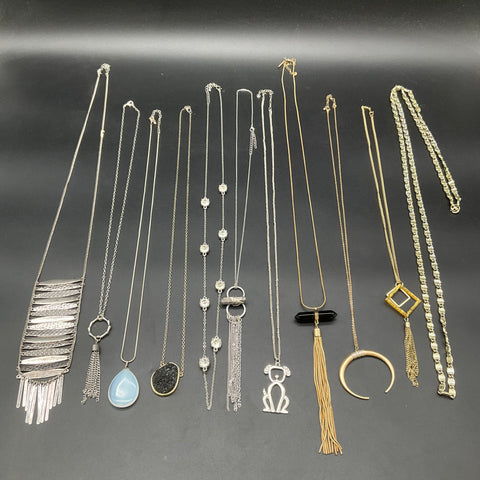 Fashion Jewelry Lot 12 Necklaces Gold Silver Tone Tassel Bib Statement Pendants