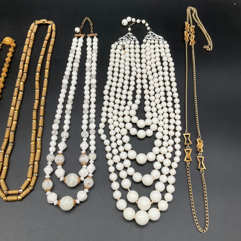 Vintage Trifari Costume Jewelry Lot of 7 Multi-Strand Beaded Necklaces