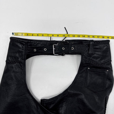 Vintage Leather King Biker Motorcycle Chaps Braided Black Leather Sz XL