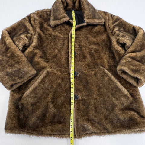 Vintage 90s Charles Klein Brown Faux Fur Collared Button Front Coat Sz L