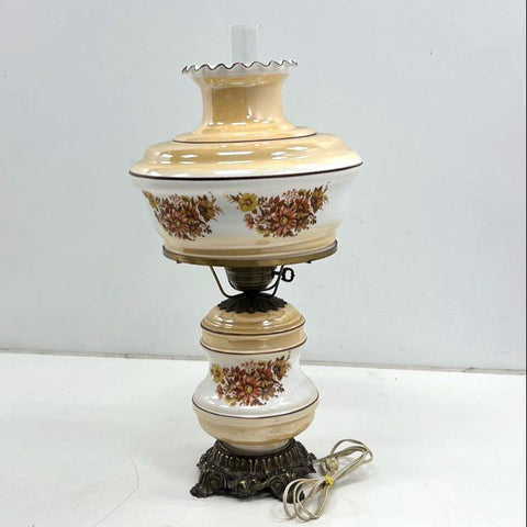 Vintage Gone With The Wind Style Hurricane Table Lamp Glass Floral 3-Way Light