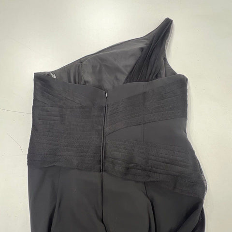 WHITE by Vera Wang VW360454 Black One Shoulder Ruched Gown Dress Women's Size 8