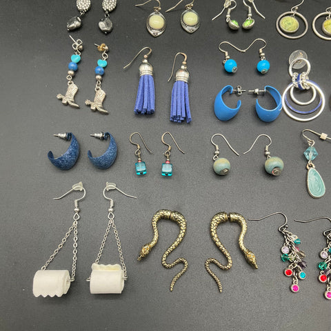 Vintage to Modern Costume Earring Jewelry Lot of 28 Pairs Hoops Dangles Novelty