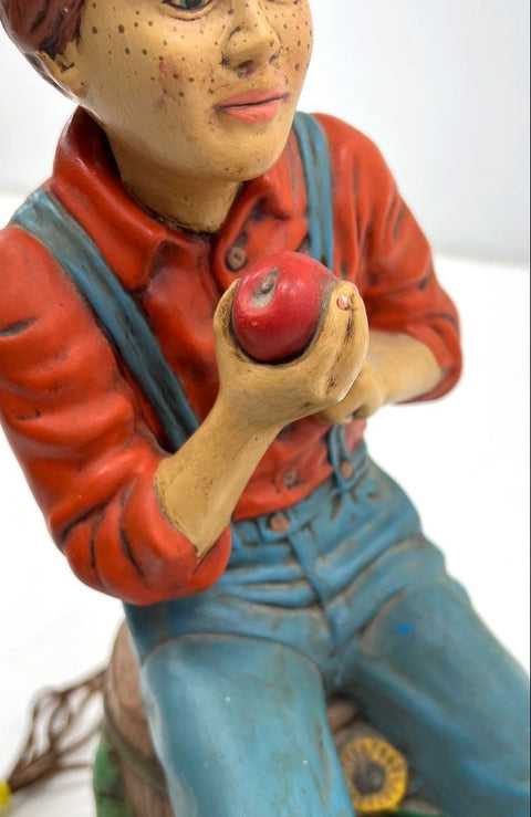 Vintage Holland Mold Ceramic Table Lamp Figural Boy on Barrel Country Style