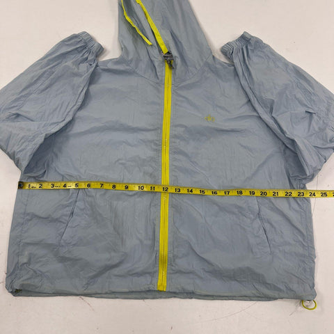 Alo Women's Blue Yellow Full Zip Hooded Cropped Windbreaker Jacket Size OS