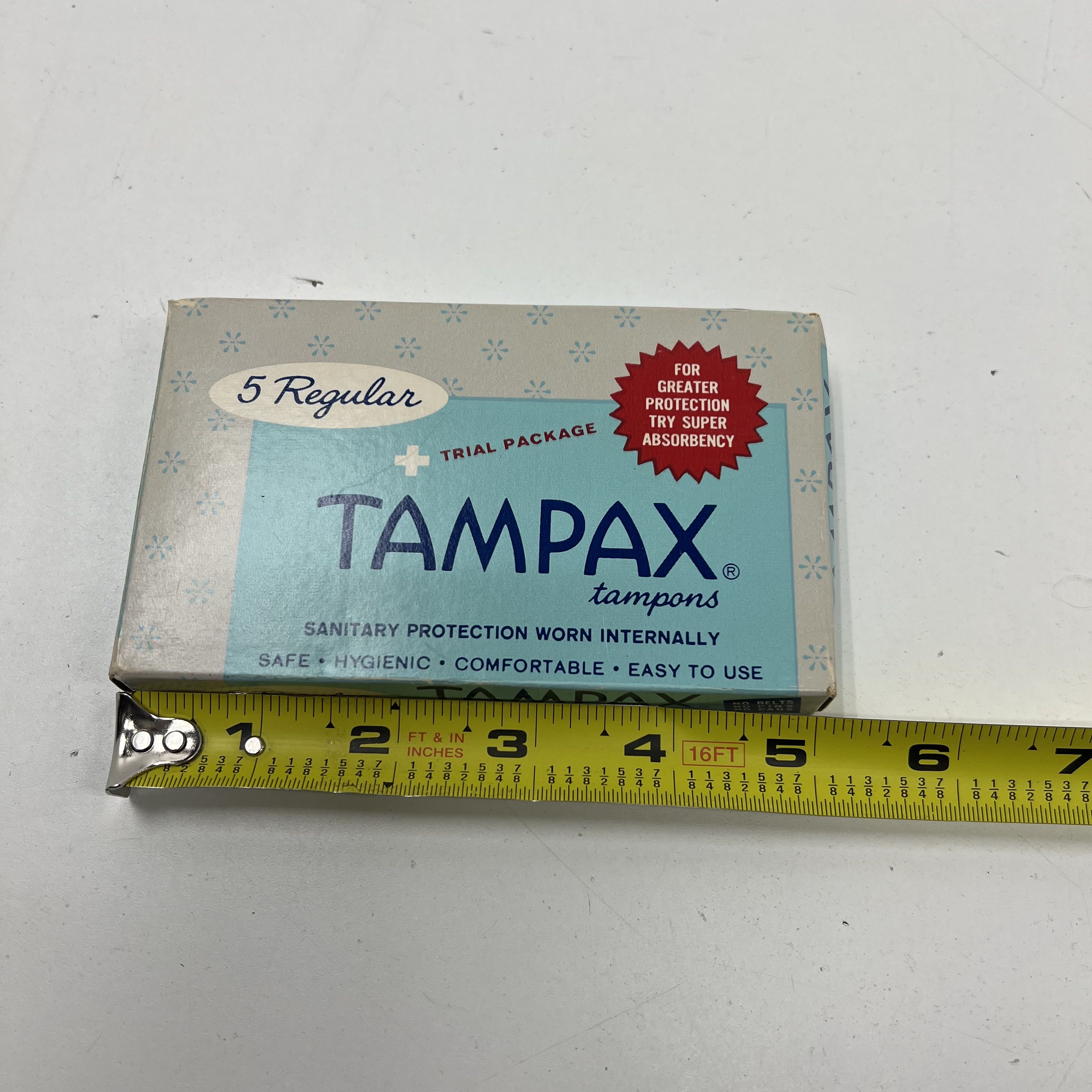 Vintage 1960s Tampax Tampons Trial Package Unused Full Box 5 Regular USA Made