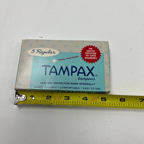 Vintage 1960s Tampax Tampons Trial Package Unused Full Box 5 Regular USA Made