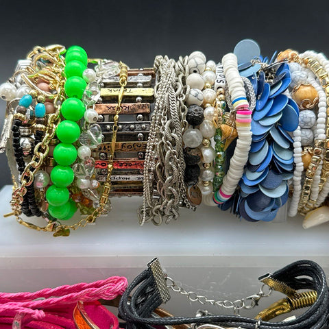 Mixed Costume Jewelry Bracelet Lot Vintage to Modern Beaded Bangles Cuffs