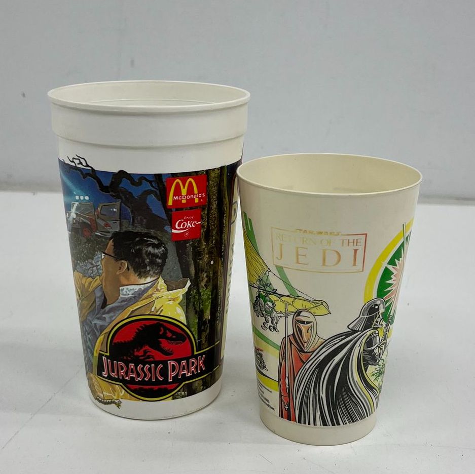 Vintage 1983 Star Wars & 1993 Jurassic Park McDonalds Coke Cups Lot of 2