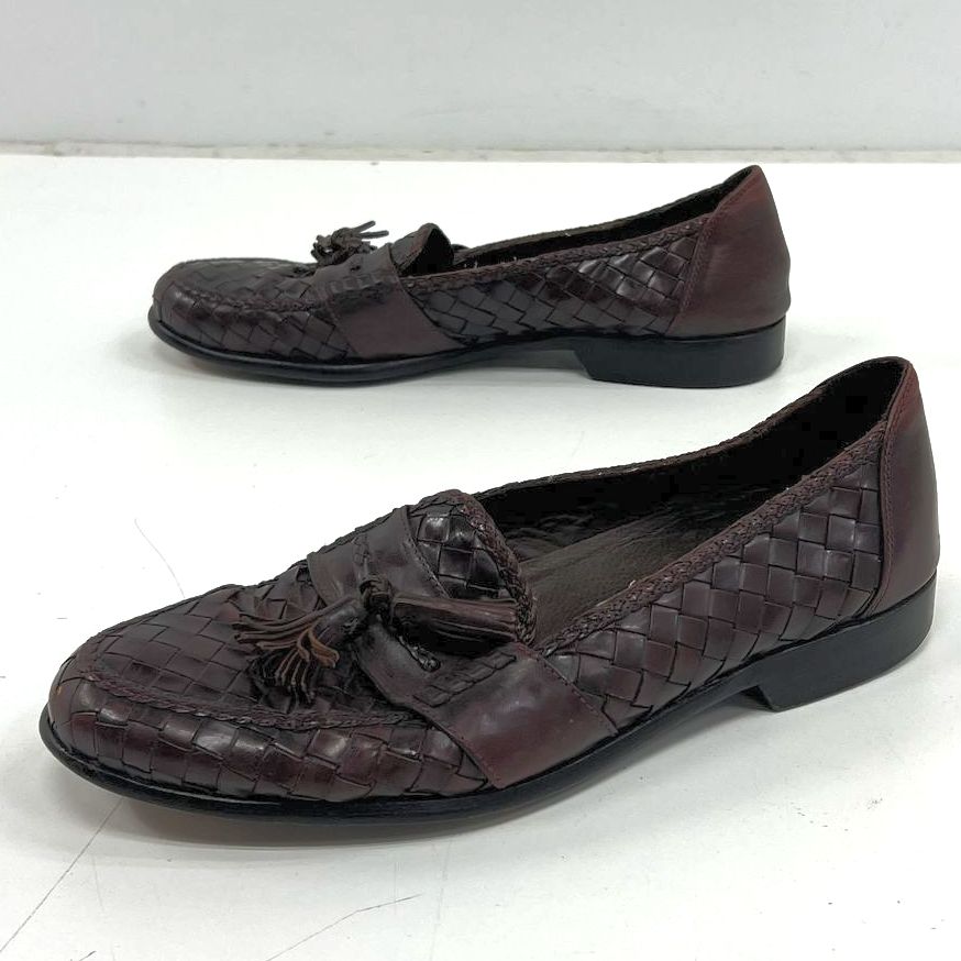 VTG Men's Bragano Brown Woven Genuine Leather Loafer w/ Tassel Shoes Size 10.5