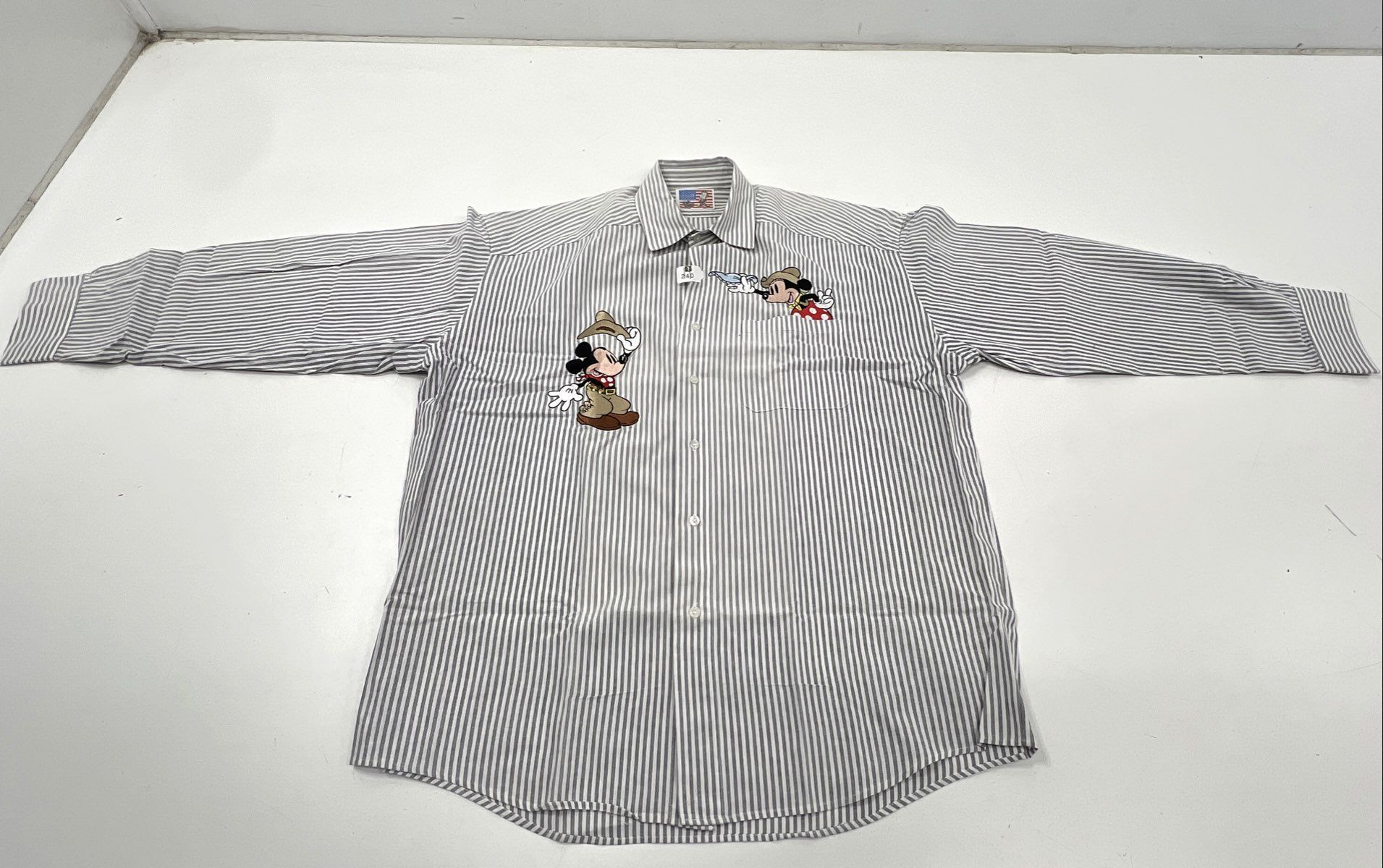 Vintage 90s Too Cute Disney Mickey Minnie Striped Button Down
