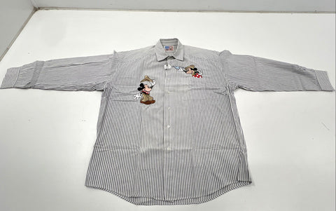 Vintage 90s Too Cute Disney Mickey Minnie Striped Button Down Shirt USA Sz XL