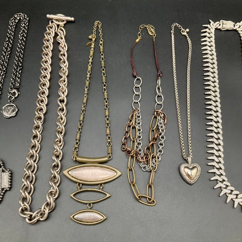 Mixed Fashion Costume Jewelry Lot 1.5 lbs 6 Necklaces Spiked Link Rhinestone