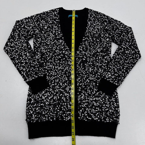 Alice & Olivia Women's Black Wool Silver Sequin Button Front Cardigan Sweater
