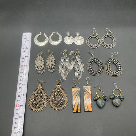 Bohemian Tribal Style Earrings Jewelry Lot of 9 Pairs Silver Gold Tone Dangle