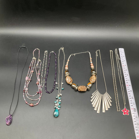 Vintage to Modern Costume Jewelry Lot 9 Necklaces Beaded Amethyst Style Enamel