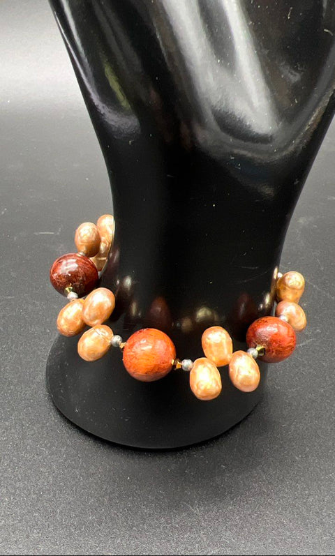 Martin & MacArthur Koa Earrings & Dottie Bergan Koa Pearl Bracelet Hawaiian Set