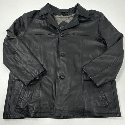 Vintage 90s L.A. Leather California Black Genuine Leather Car Coat Jacket Sz XL