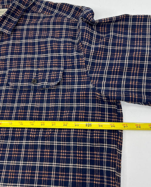 Men's LL Bean Blue Orange Plaid Long Sleeve Button Up Cotton Shirt - Size XLT