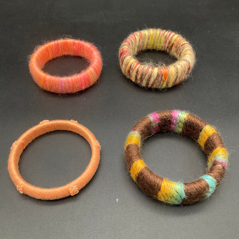 Bohemian Eclectic Bracelet Lot 9pc Yarn Wrapped Wood Metal Seed Bead Bangles