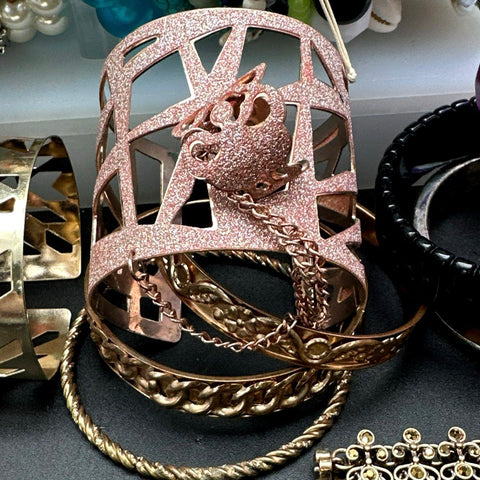 Costume Jewelry Lot Vintage to Modern Fashion Bracelets Cuffs Beaded Bangles