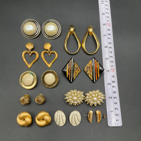 Vintage 80s Style Costume Jewelry Lot 10 Pairs Earrings Clip-on Pierced Mixed